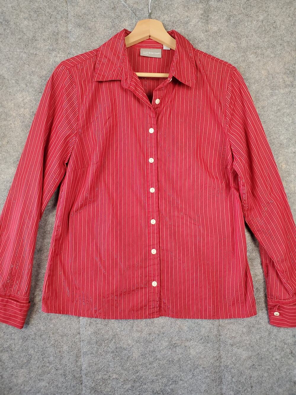 Women's Croft & Barrow Medium Red With Gold Metallic Stripes Button Up Shirt